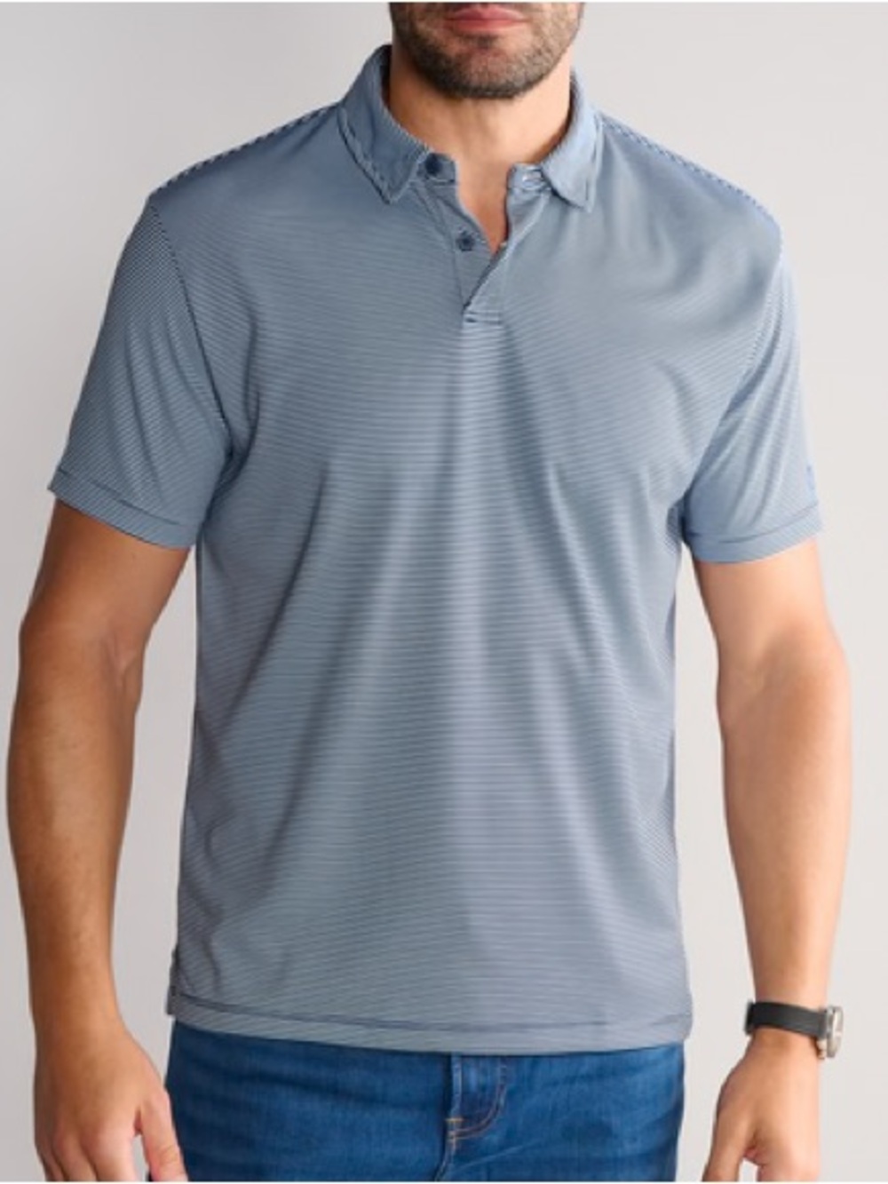 Twillory Mens Striped Short Sleeve Collared Polo Shirt Blue Large Athleisure